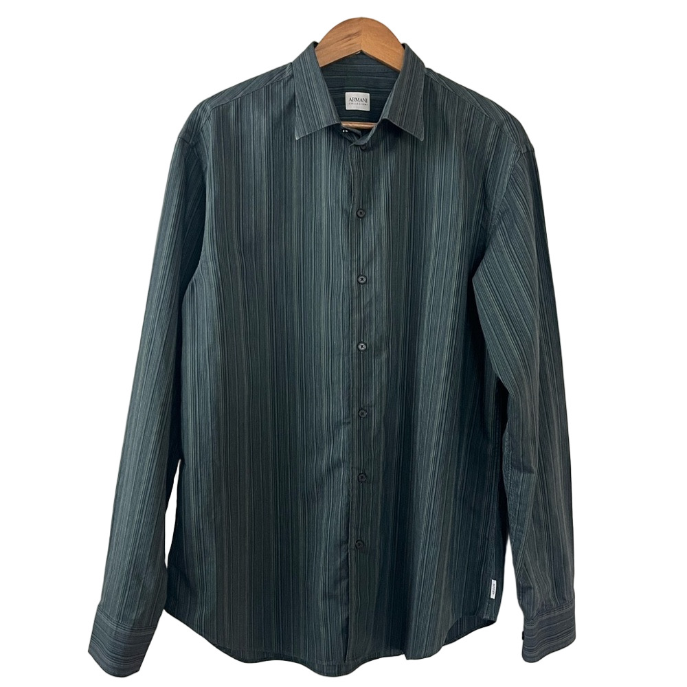 Armani Collezioni Mens XL Charcoal Stripe Button Up Dress Shirt - Picture 5 of 10